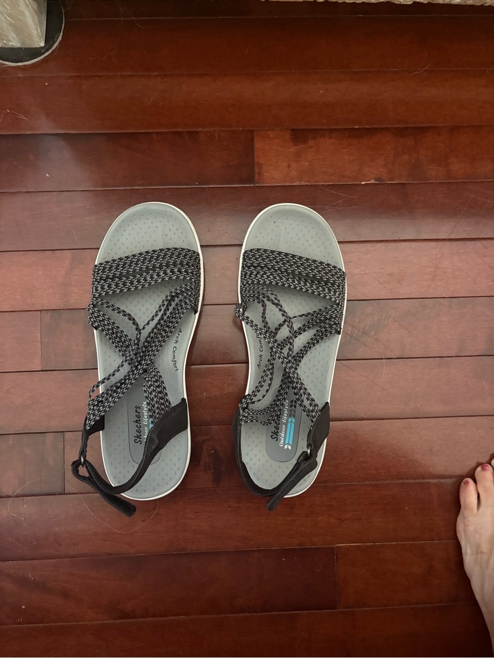 Skechers Black & Light Gray Braided Strap Comfort Sandals for Women